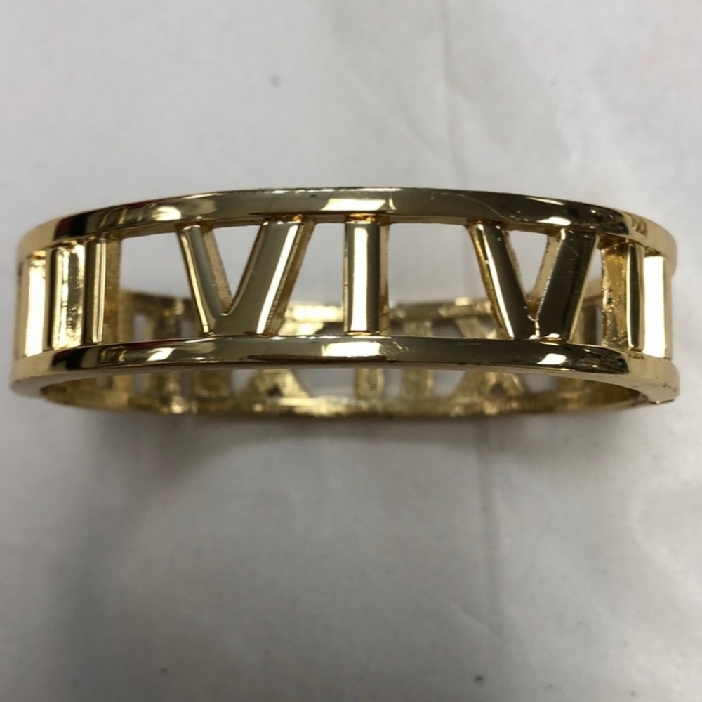 Roman Numeral Cutout Gold-Tone Hinged Bangle Bracelet